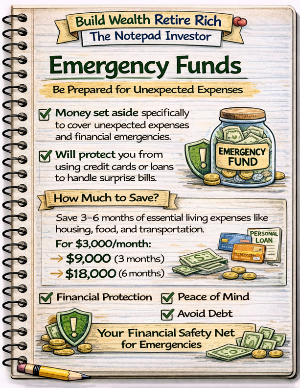 Notebook sketch explaining personal finance