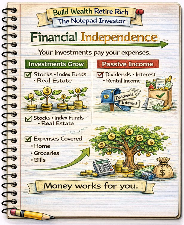 Notebook sketch explaining personal finance