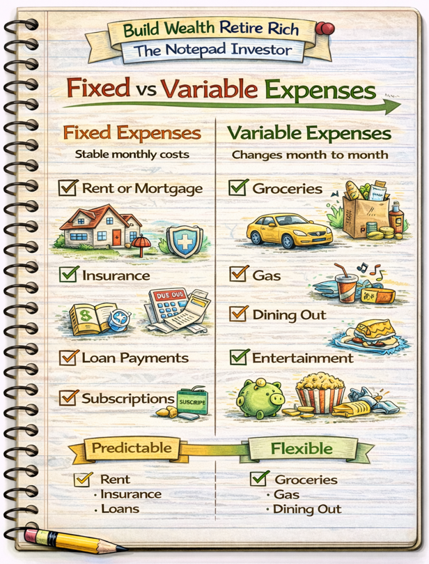Notebook sketch explaining personal finance