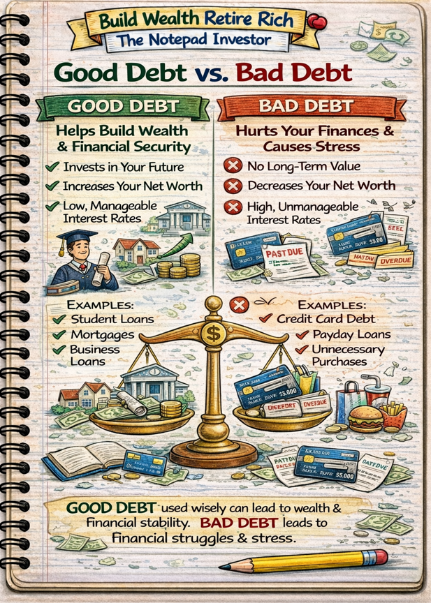 Notebook sketch explaining personal finance