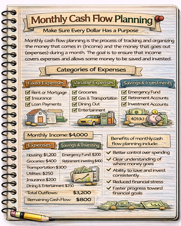 Notebook sketch explaining personal finance