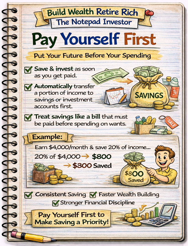Notebook sketch explaining personal finance