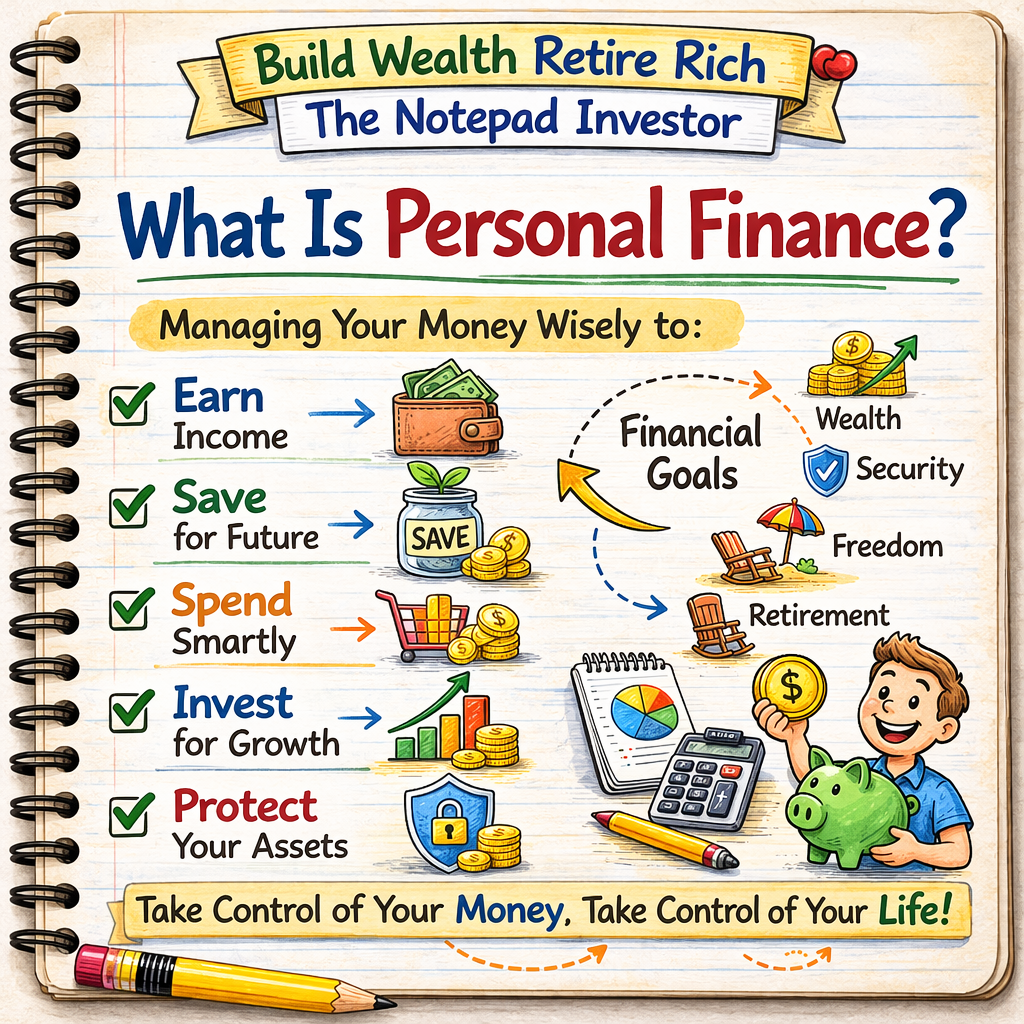 Notebook sketch explaining personal finance