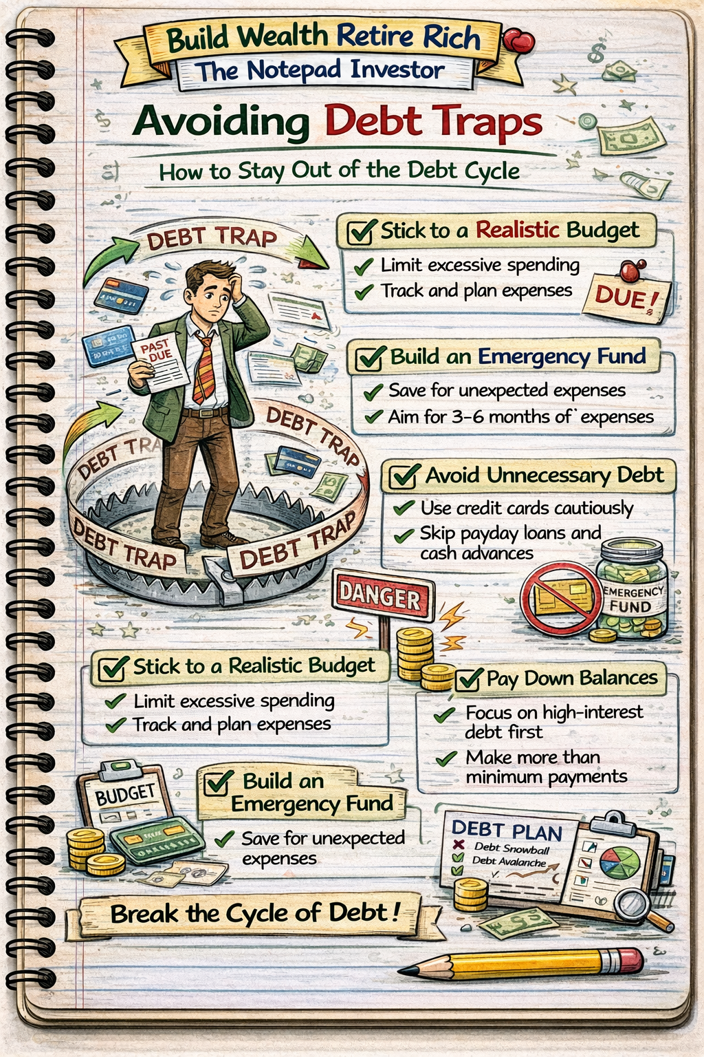 Notebook sketch explaining personal finance